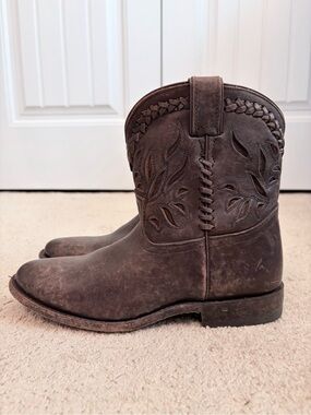Frye Wyatt Overlay Short Brown Ankle Western Boots Booties Women's Size 7.5 B